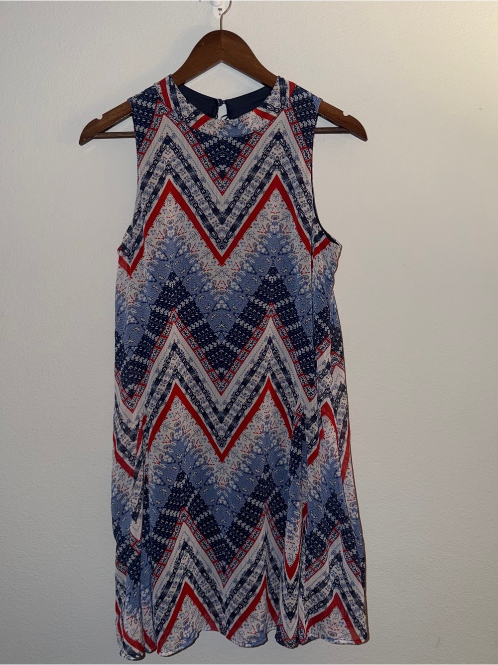 Sleeveless Chevron Mini Dress - Navy, Red, White